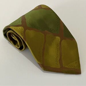 Vintage 90s Aqua Marine Haute Couture de Currie Green Geometric Tie 3.75”